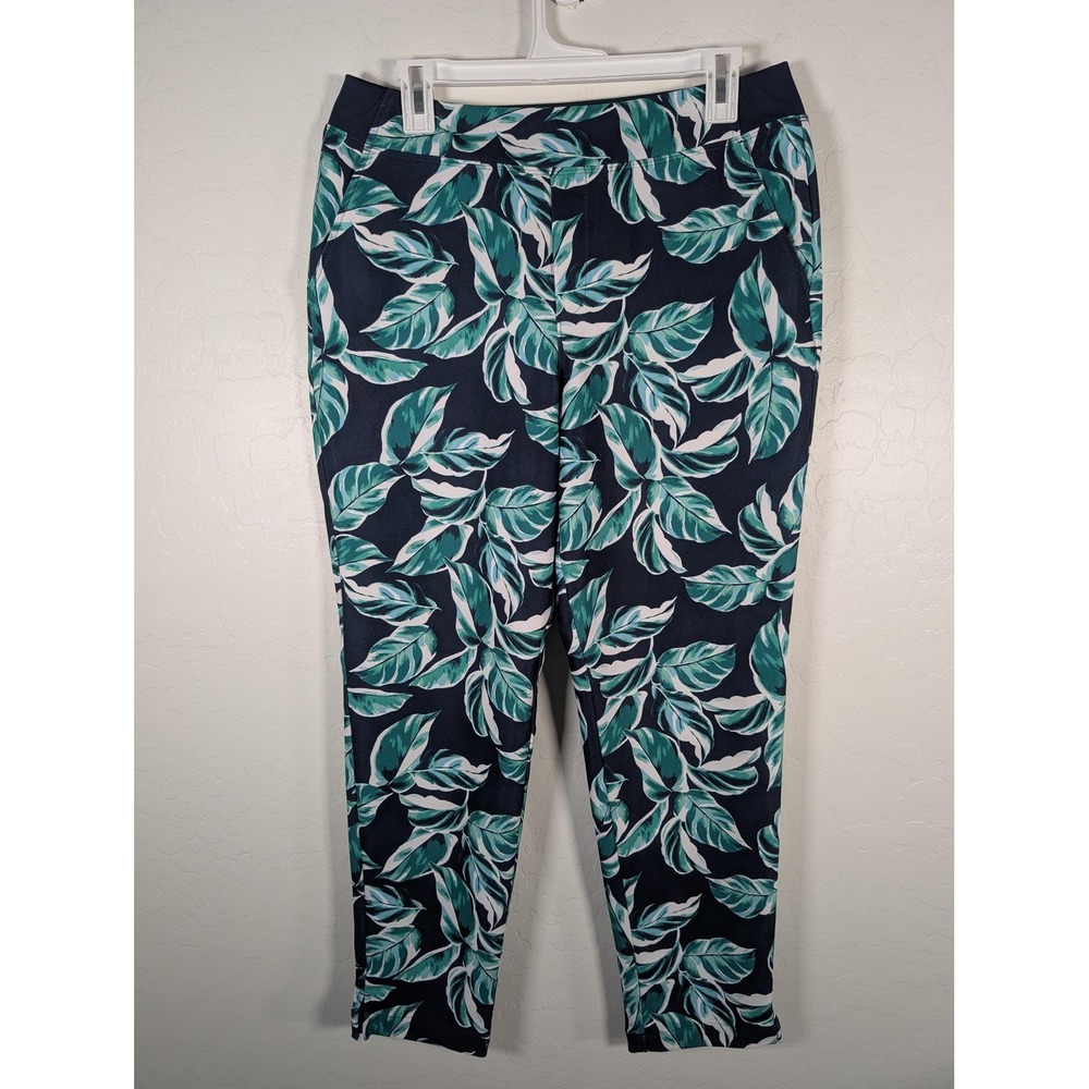Tommy Bahama Pants Womens Medium Navy Green Tropical Leaf Everyday Active‎ Ankle